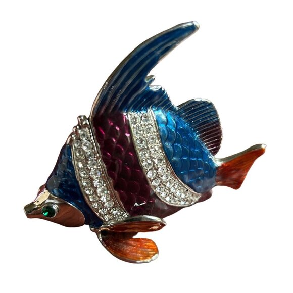 DZ Rhinestone Fish Trinket Box Blue & Burgundy Decorative Jewelry Storage - Picture 6 of 8